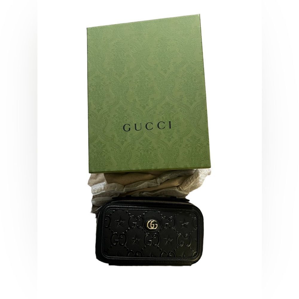 GUCCI  Calfskin GG Monogram Star Embossed GG Top Handle Phone Case - Picture 3 of 10